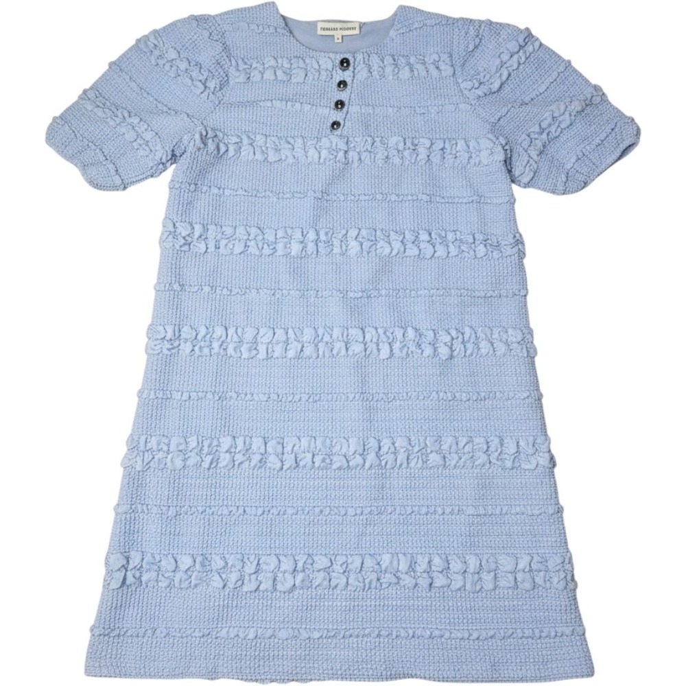 English Factory Blue Smocked Ruffle Mini Dress Short Sleeve Henley Size L